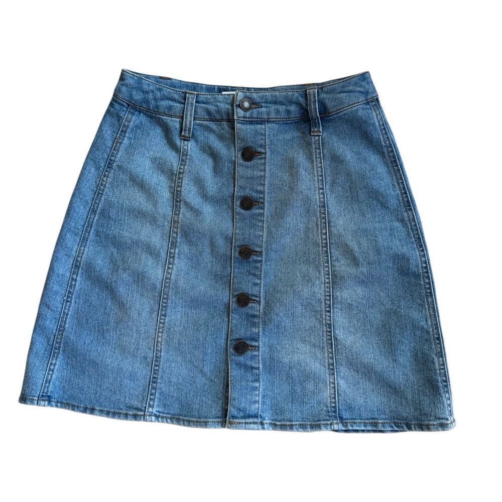 Mossimo Supply Co. Women's A Line Cotton Blend Denim Button Skirt Size 2